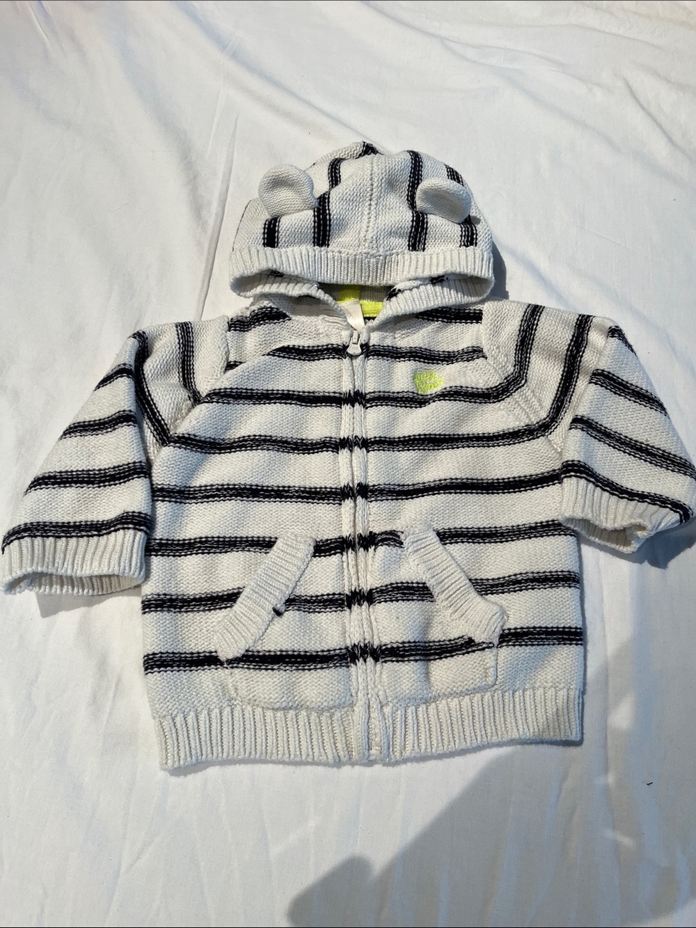 9M OshKosh B'gosh White & Black Striped Hooded Knit Sweater